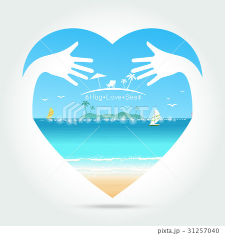 seascape Summer in heart with hug hand concept seascape Summer in heart with hug hand concept 31257040