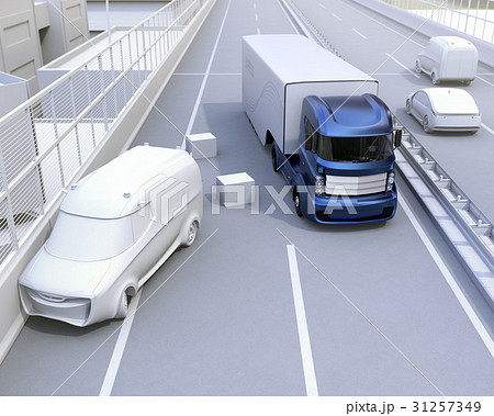 高速道路の落下物を回避したトラック。障害物回避支援のコンセプトイメージ 高速道路の落下物を回避したトラック。障害物回避支援のコンセプトイメージ 31257349