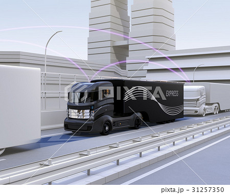 自動運転トラックの隊列走行中の通信イメージ 31257350