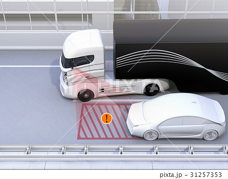 自動運転車の車線変更及び死角検知支援のコンセプトイメージのイラスト素材