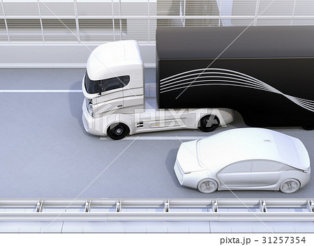 自動運転車の車線変更及び死角検知支援のコンセプトイメージ イラストなし のイラスト素材