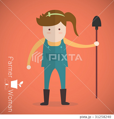 Farmer woman with shovel on orange background  31258240