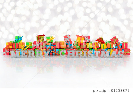 Merry christmas silver text and gifts 31258375