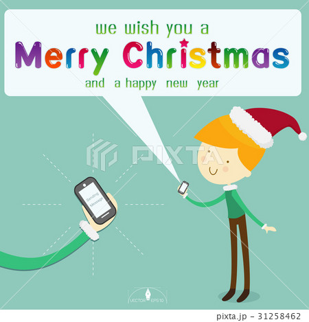 Boy wearing santa hat send message Boy wearing santa hat send message 31258462