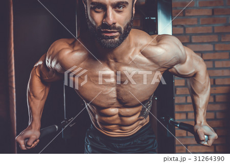 Brutal caucasian handsome fitness men on diet training chest pum Brutal caucasian handsome fitness men on diet training chest pum 31264390