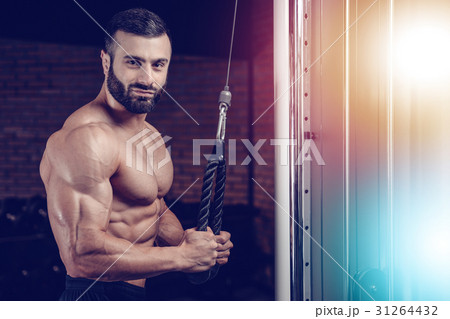 Brutal caucasian handsome fitness men on diet training triceps g 31264432