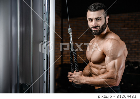 Brutal caucasian handsome fitness men on diet training triceps g 31264433