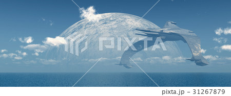 Huge spacecraft over the sea 31267879