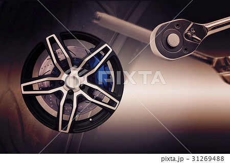 Double exposure. Repairing wheel concept. 31269488