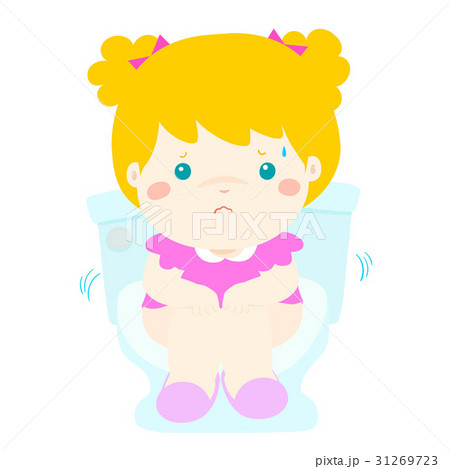 Girl sitting toilet with diarrhea cartoon vector.のイラスト素材 [31269723] - PIXTA