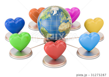 Online dating concept globe with colored hearts Online dating concept globe with colored hearts 31273287
