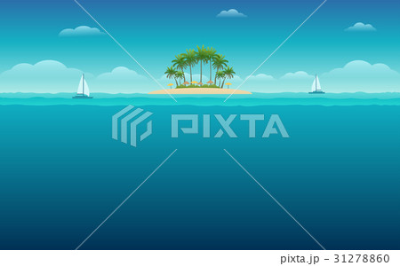 palm tree on island and blue sky background  31278860