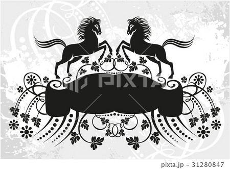 Decorative frame with pattern and horses 31280847
