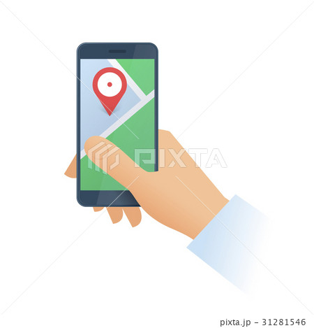 Hand and phone with a navigation map on the screen 31281546