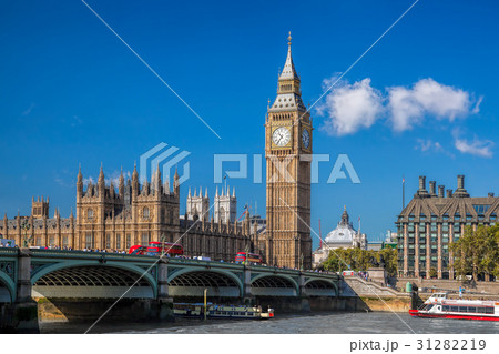 Big Ben with boat in London, England, UK 31282219