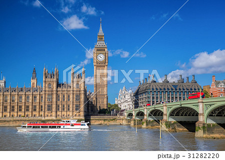 Big Ben with boat in London, England, UK 31282220