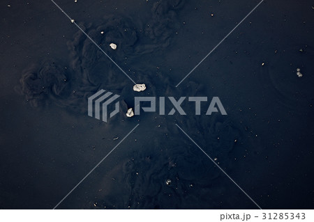 Dirty oil stains on the surface of the lake Dirty oil stains on the surface of the lake 31285343