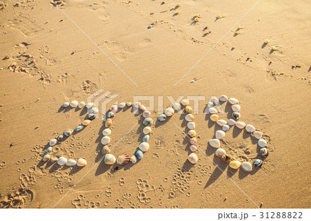 2018 New Year text on sand 31288822