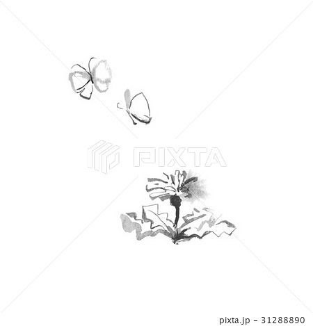 たんぽぽとちょうちょ、筆書き たんぽぽとちょうちょ、筆書き 31288890