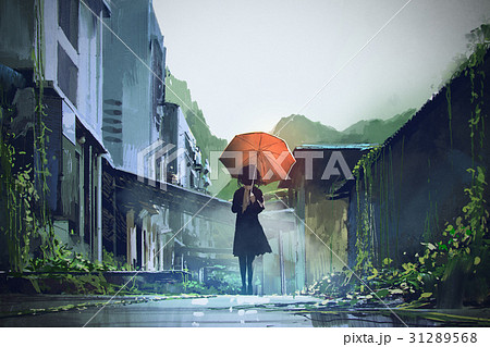 mysterious woman with orange umbrellaのイラスト素材 [31289568] - PIXTA