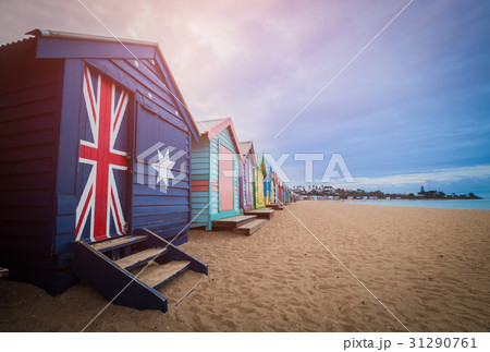 Brighton beach bathing boxes, Melbourne. Brighton beach located Brighton beach bathing boxes, Melbourne. Brighton beach located 31290761
