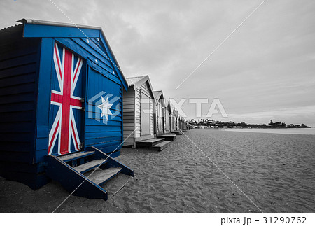 Australia flag on a beach hut. A bathing beach box painted with 31290762