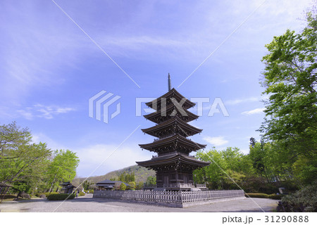 新緑が美しい青空の定義山西方寺の五重塔 31290888