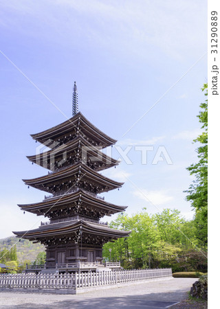新緑が輝く春の定義山西方寺の五重塔 31290889