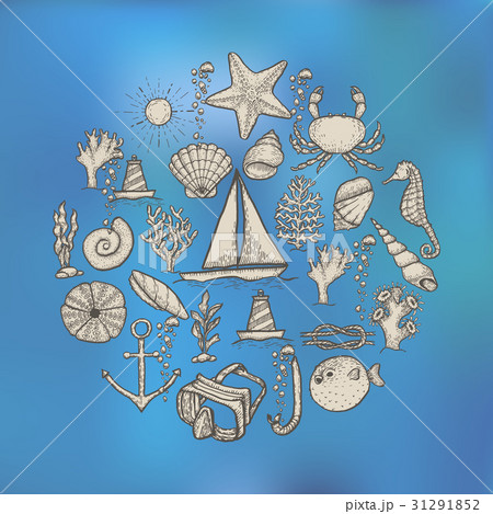 Naval hand drawing vector presentation template. 31291852