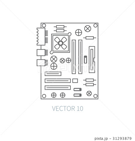 Flat line vector computer part icon - motherboard 31293879