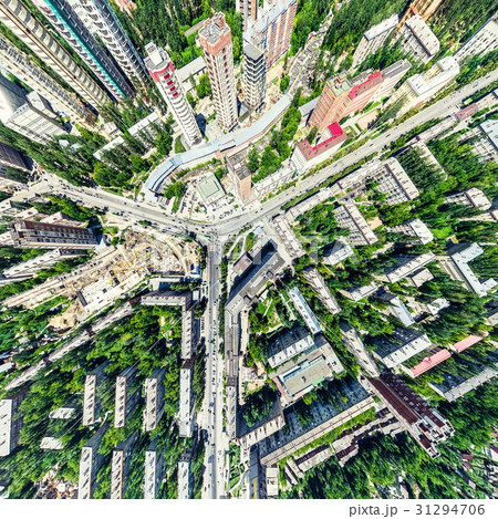 Aerial city view with crossroads and roads, houses Aerial city view with crossroads and roads, houses 31294706
