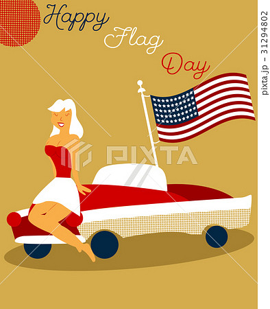 Holiday vintage poster with pin up girl, cadillac Holiday vintage poster with pin up girl, cadillac 31294802