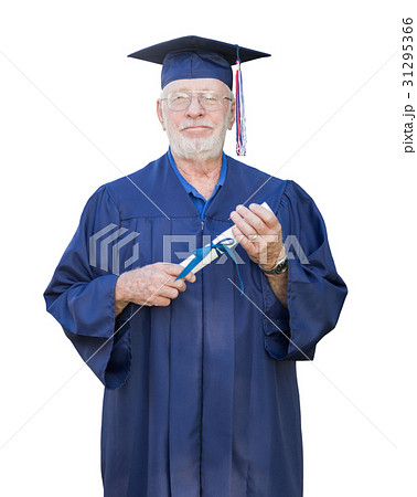 Proud Senior Adult Man Graduate In Cap and Gown Holding Diploma Proud Senior Adult Man Graduate In Cap and Gown Holding Diploma 31295366