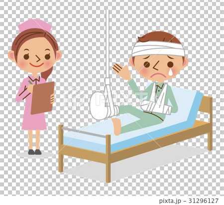Male patients and nurses who are hospitalized by broken legs 31296127