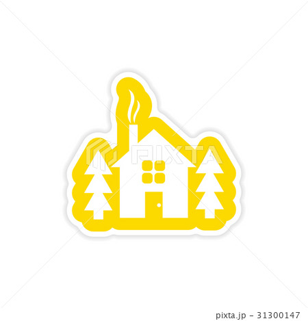 paper sticker on white background house in forest 31300147