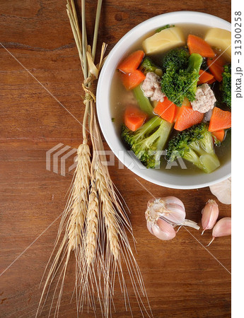 Thai healthy food boiled  broccoli and pork. 31300258