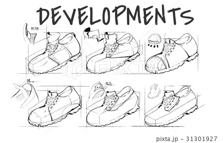 Shoe production procedure sketch drawing Shoe production procedure sketch drawing 31301927