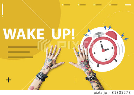 hands with illustration of alarm clock notification for important appointment 31305278