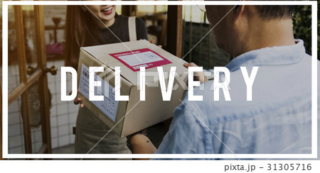 Deliveryman handingover parcel to customer Deliveryman handingover parcel to customer 31305716