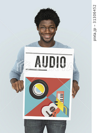 Man holding banner of music audio passion leisure activity 31306452