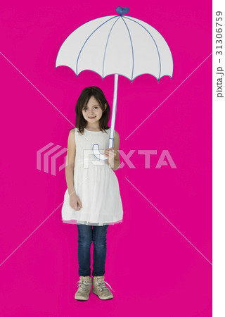 Portrait of a Little Caucasian Girl Smiling with an Umbrella Isolated Portrait of a Little Caucasian Girl Smiling with an Umbrella Isolated 31306759
