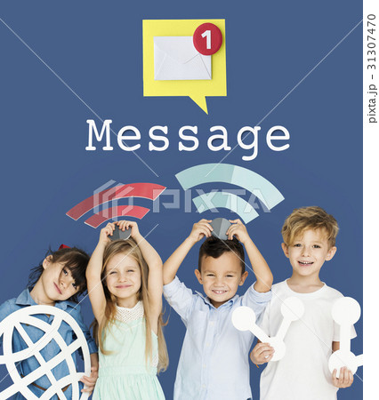 Children holding banner network graphic overlay background 31307470