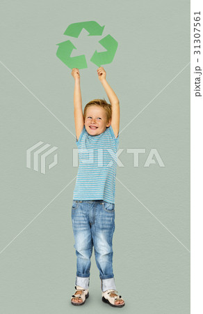 Caucasian Ethnicity Boy holding Recycle Sign Caucasian Ethnicity Boy holding Recycle Sign 31307561