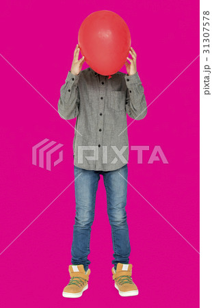 Little Boy Hide Face by Red Balloon Studio Portrait 31307578