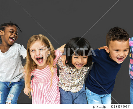Group of happiness little children huddle together Group of happiness little children huddle together 31307947