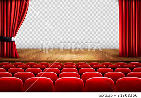 Theater stage with wooden floor and open curtains Theater stage with wooden floor and open curtains 31308366