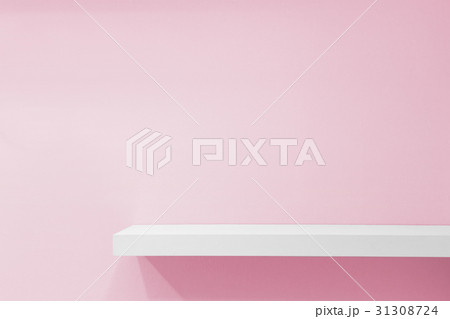 Empty white shop shelf and shelf on pink vintage. 31308724