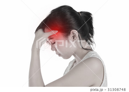 Woman having headache isolated white background. Woman having headache isolated white background. 31308748