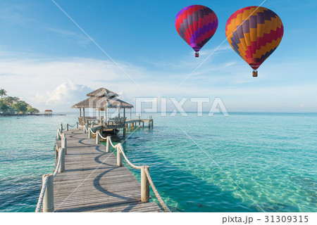 Colorful hot air balloon over Phuket beach 31309315