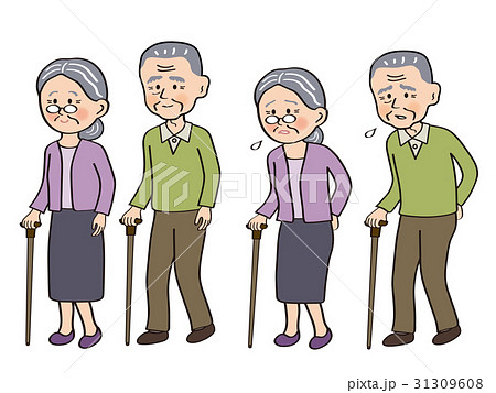 Old Couple 007g 老人杖で歩くのイラスト素材